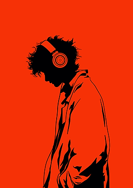 Silhouette of a person with headphones