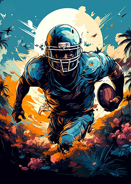 Football Player Running with Ball
