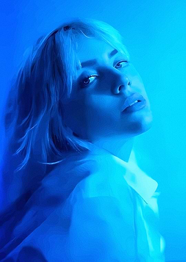 Billie Eilish portrait in blue light
