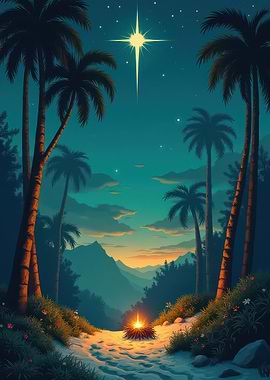 Tropical Night Landscape with Star