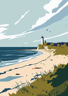 Coastal Lighthouse Landscape Illustration