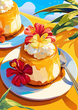 Tropical Dessert with Hibiscus Flowers