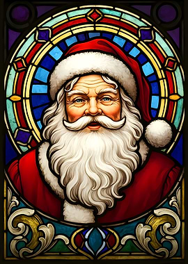 Stained Glass Santa Claus Portrait