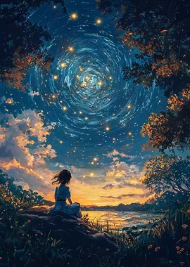 Girl Gazing at Starry Sky