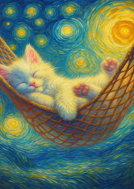 Sleeping Kitten Starry Night