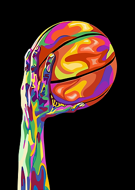 Colorful Hand Holding Basketball Art