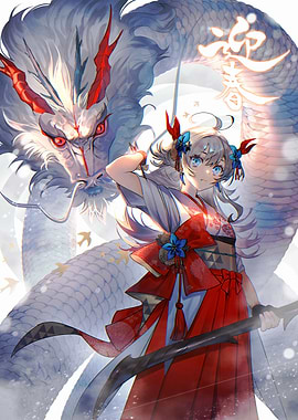 Anime Girl with Dragon and Bow