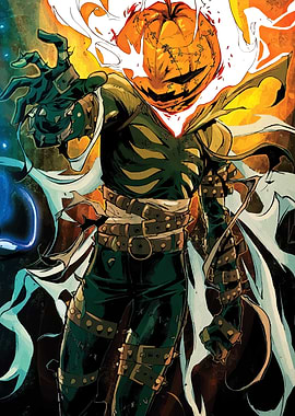 Comic Book Pumpkin-Headed Character Illustration