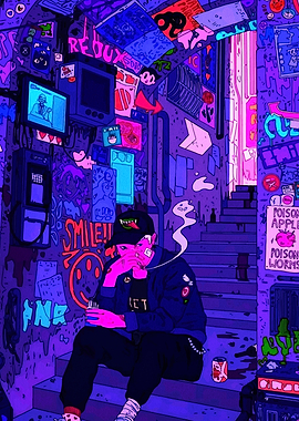 Cyberpunk Alleyway with Figure