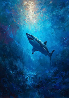 Great White Shark Underwater Painting