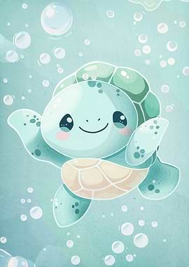 Cute Turtle Blue Watercolor