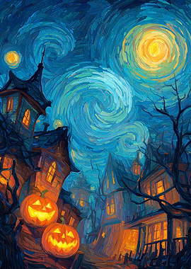 Halloween Night Van Gogh Style Painting
