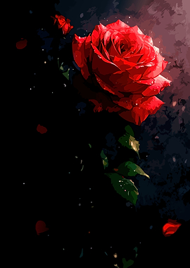 Dramatic Red Rose on Black Background
