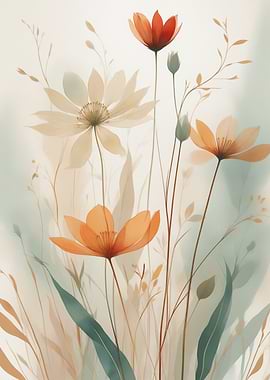 Floral Watercolor Painting with Orange Flowers