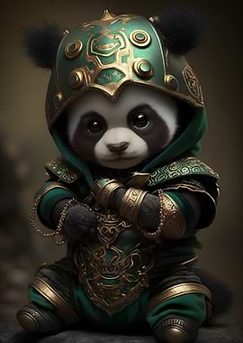Panda Warrior in Green and Gold Armor