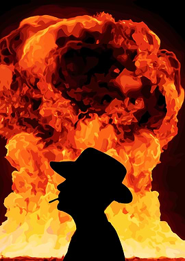 Silhouette with Atomic Explosion Background