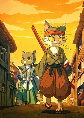 Samurai Cats in Japanese Village