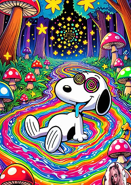 Psychedelic Snoopy in Mushroom Forest