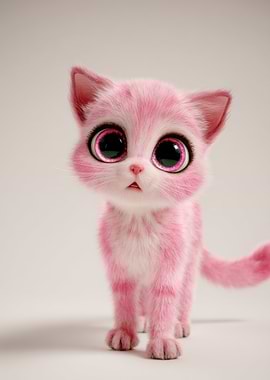 Cute Pink Kitten with Big Eyes