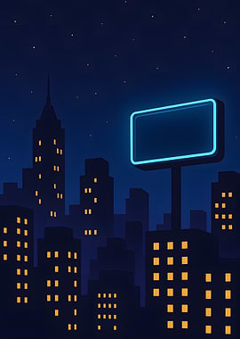 Night Cityscape with Neon Sign