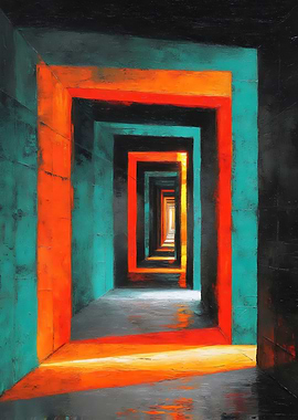 Endless Passage – Abstract Corridor Painting with Neon Geometry