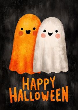 Cute Halloween Ghosts Illustration