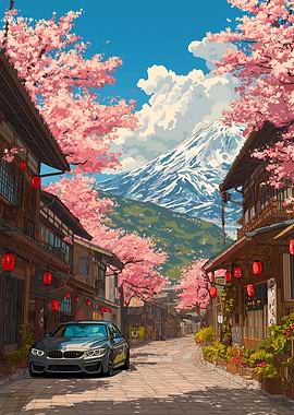 BMW in Japanese Cherry Blossom Street
