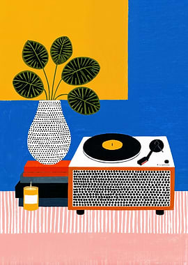 Still Life with Record Player and Plant