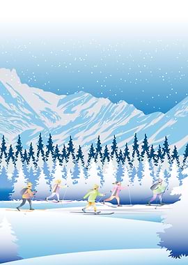 Cross-country skiing in a winter landscape