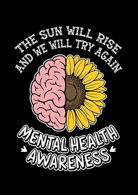 Mental Health Awareness Sunflower Brain Graphic
