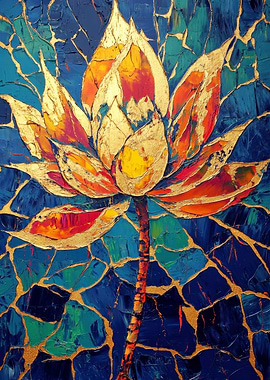 Abstract Lotus Flower Painting with Gold