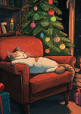 Cozy Christmas Cat Nap