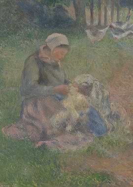 Woman Sewing in a Field Painting