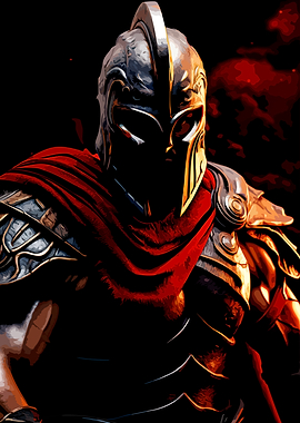 Warrior in Armor with Red Cape