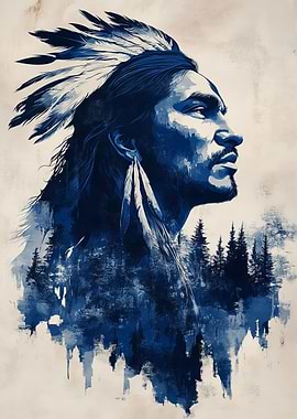 Native American Portrait with Forest Overlay