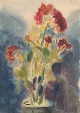 Floral Watercolor Painting with Red Flowers