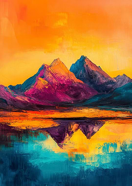Colorful Mountain Landscape Painting