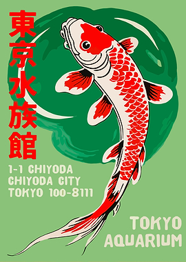Tokyo Aquarium Vintage Poster with Koi
