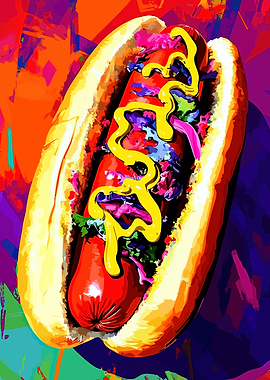 Colorful Hot Dog with Mustard Art