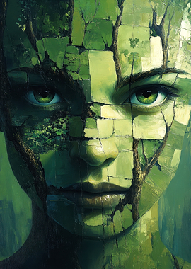 Green Portrait with Tree and Stone Texture