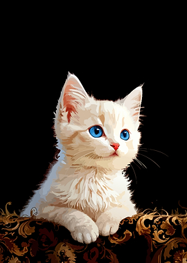 White Kitten with Blue Eyes Portrait