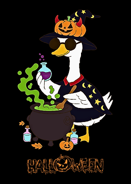 Halloween Goose Witch Cartoon Illustration