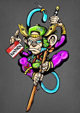 Monkey Samurai with Name Tag