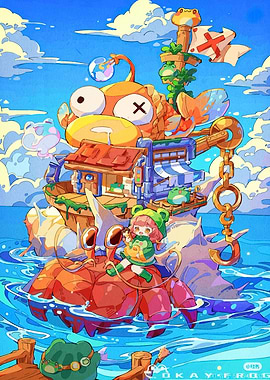 Fantasy Island with Crab and Girl