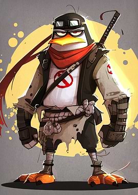 Cartoon Ninja Penguin Character Illustration
