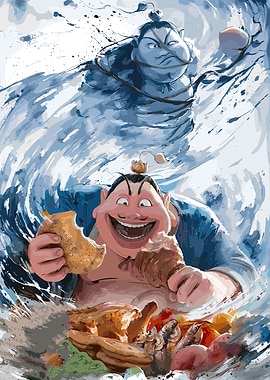 Movie depiction of two figures eating