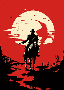 Cowboy on Horseback Silhouette Art