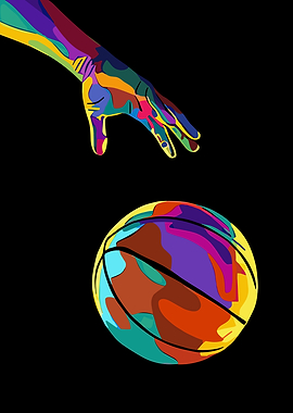 Colorful Basketball Art with Hand