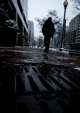 Winter Cityscape with Silhouettes