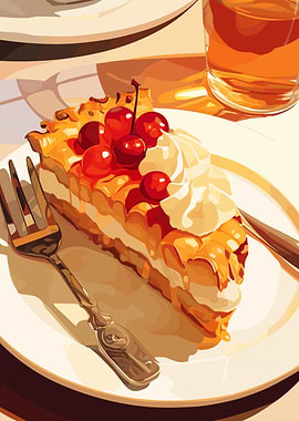 Cherry Pie Slice with Drink